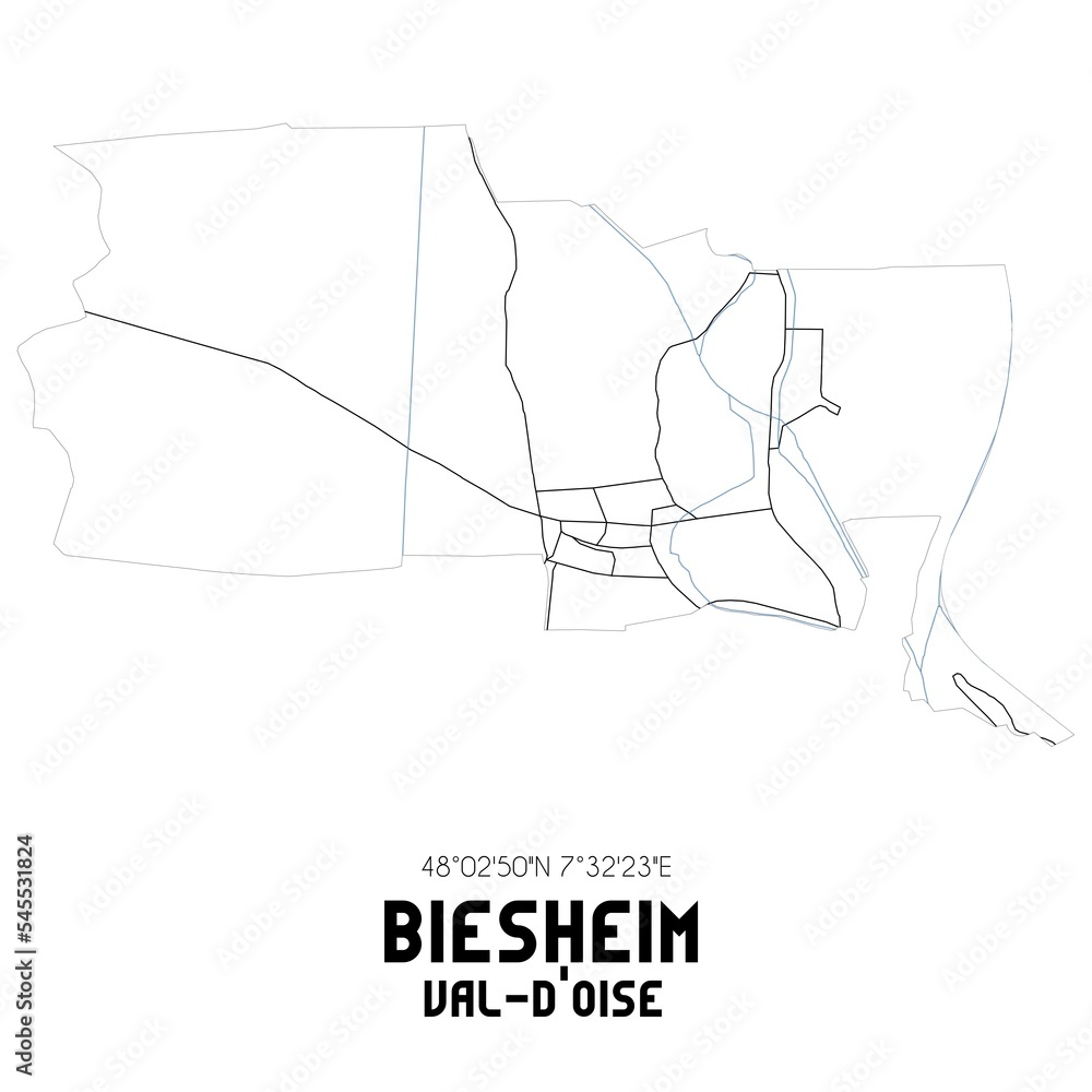 BIESHEIM Val-d'Oise. Minimalistic street map with black and white lines.