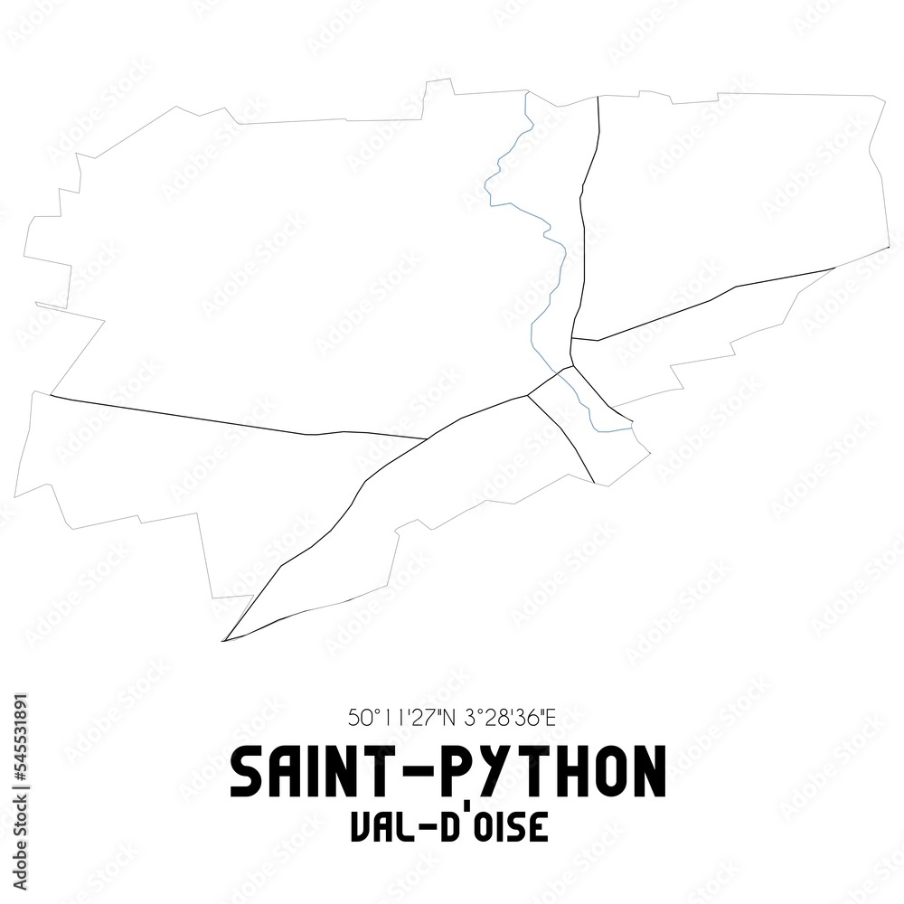SAINT-PYTHON Val-d'Oise. Minimalistic street map with black and white lines. SAINT-PYTHON Val-d'Oise. Minimalistic street map with black and white lines.