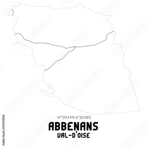 ABBENANS Val-d'Oise. Minimalistic street map with black and white lines.