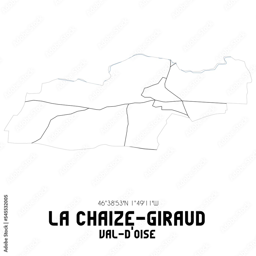 LA CHAIZE-GIRAUD Val-d'Oise. Minimalistic street map with black and white lines. LA CHAIZE-GIRAUD Val-d'Oise. Minimalistic street map with black and white lines.