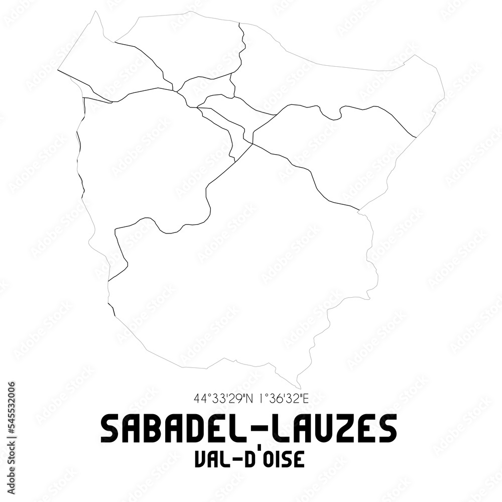 SABADEL-LAUZES Val-d'Oise. Minimalistic street map with black and white lines.