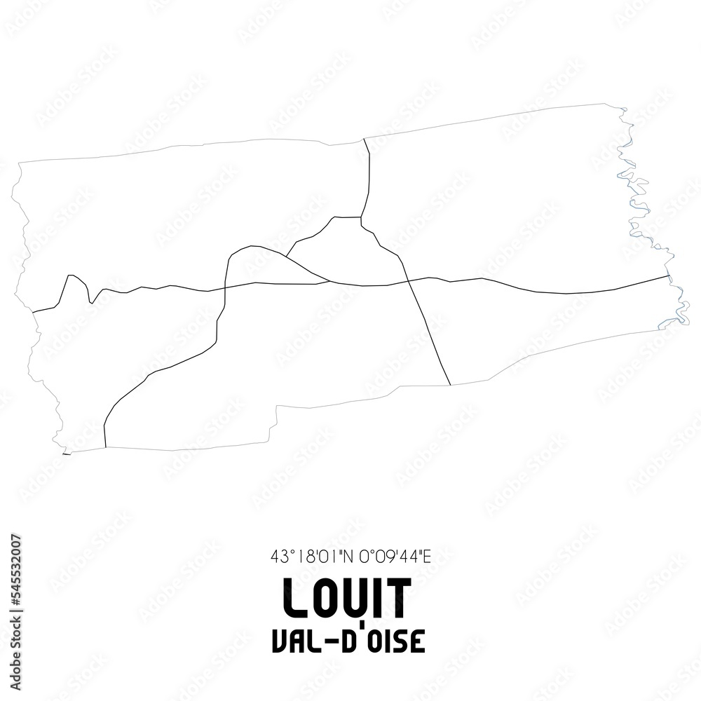 LOUIT Val-d'Oise. Minimalistic street map with black and white lines. LOUIT Val-d'Oise. Minimalistic street map with black and white lines.