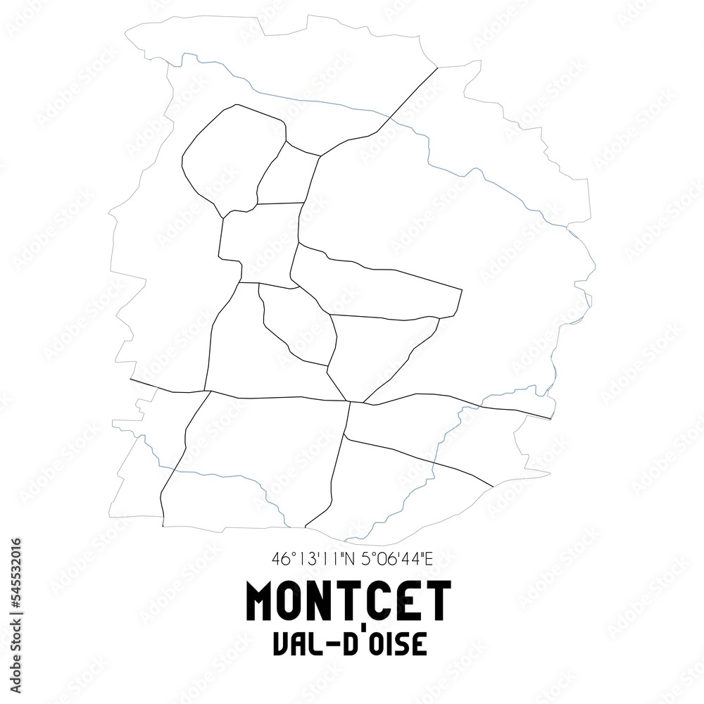 MONTCET Val-d'Oise. Minimalistic street map with black and white lines.
