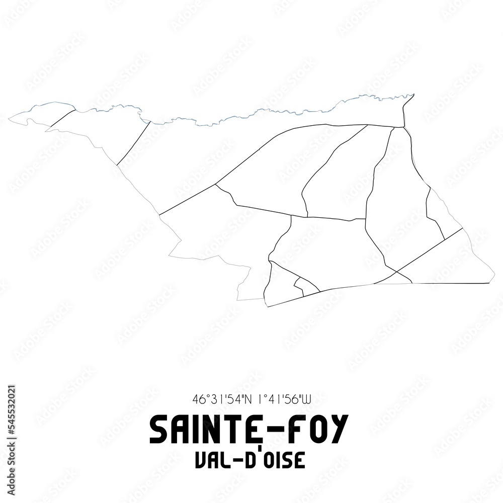 SAINTE-FOY Val-d'Oise. Minimalistic street map with black and white lines. SAINTE-FOY Val-d'Oise. Minimalistic street map with black and white lines.