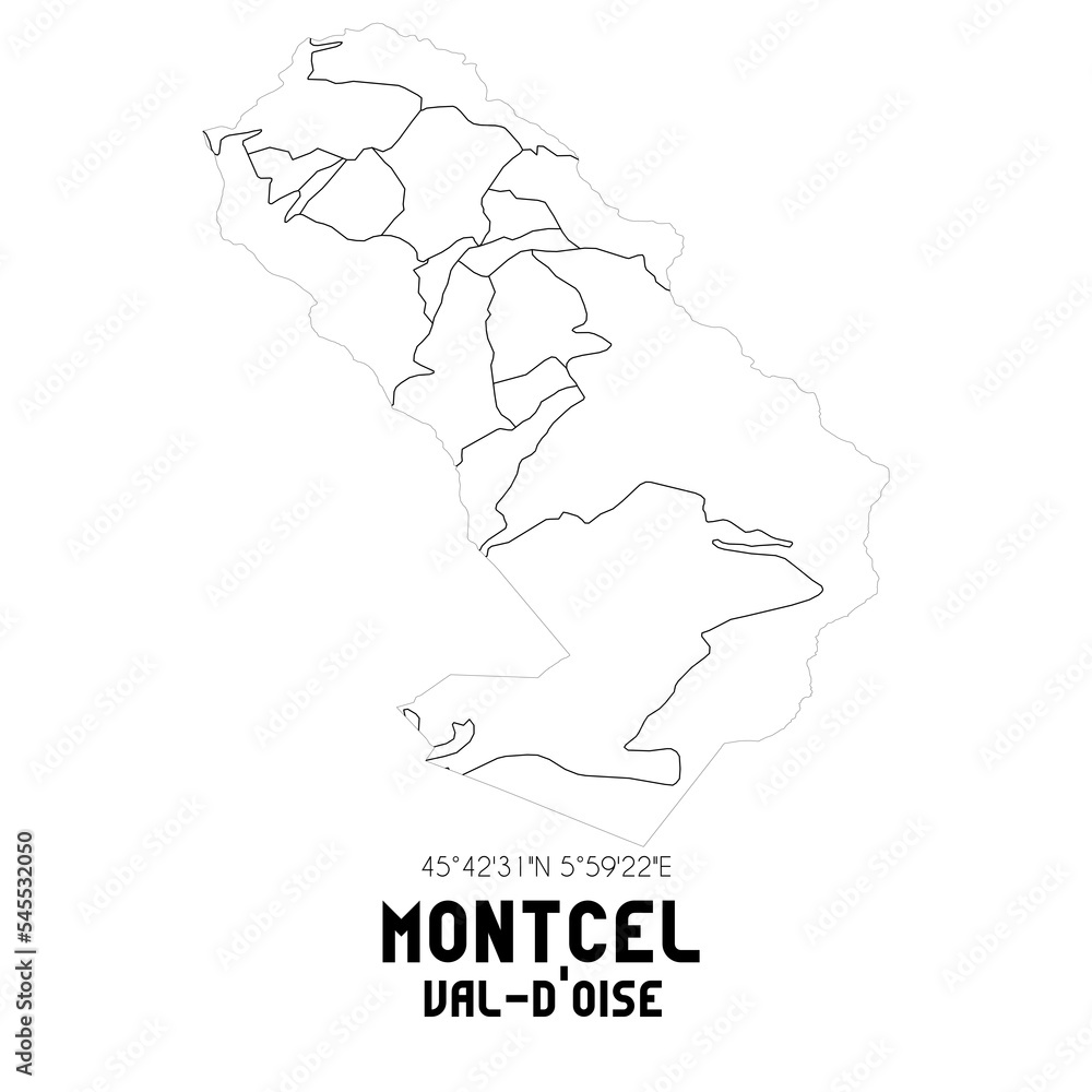 MONTCEL Val-d'Oise. Minimalistic street map with black and white lines.