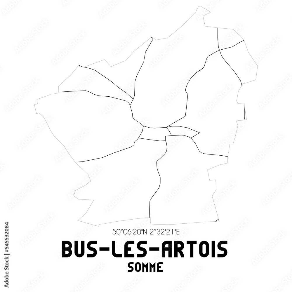 BUS-LES-ARTOIS Somme. Minimalistic street map with black and white lines. BUS-LES-ARTOIS Somme. Minimalistic street map with black and white lines.