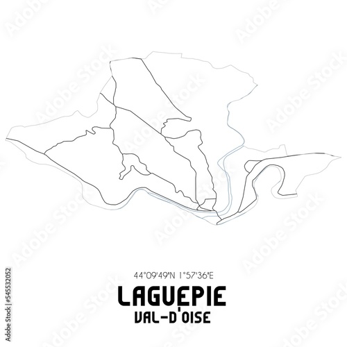 LAGUEPIE Val-d'Oise. Minimalistic street map with black and white lines. photo