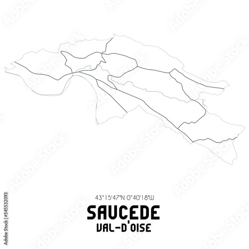 SAUCEDE Val-d'Oise. Minimalistic street map with black and white lines.