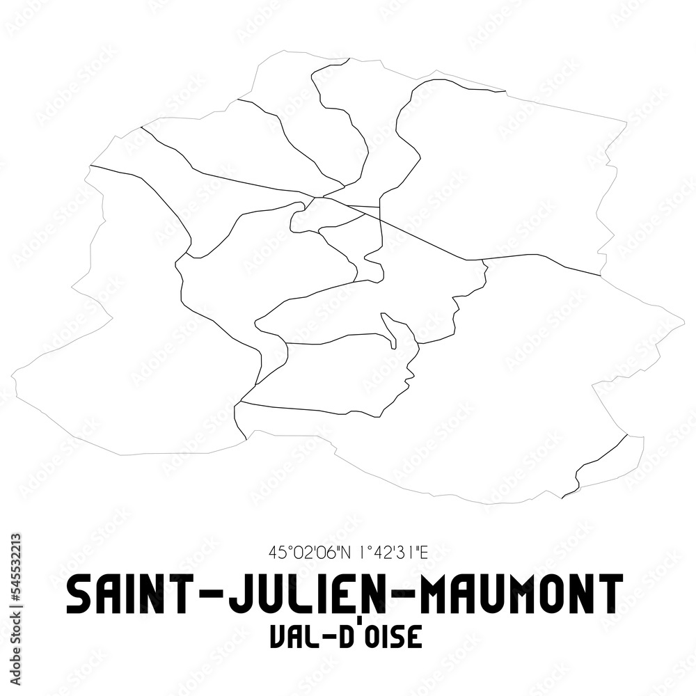 SAINT-JULIEN-MAUMONT Val-d'Oise. Minimalistic street map with black and white lines.