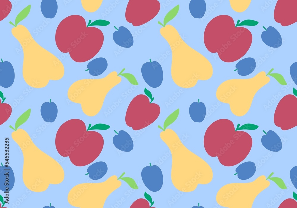 Cartoon fruit harvest seamless apples and pears and plums pattern for wrapping paper and fabrics and linens Cartoon fruit harvest seamless apples and pears and plums pattern for wrapping paper and fabrics and linens