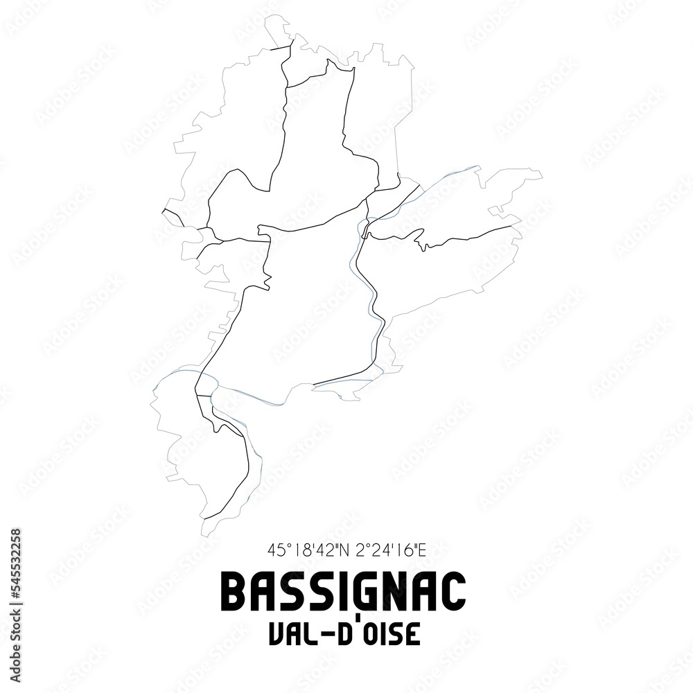 BASSIGNAC Val-d'Oise. Minimalistic street map with black and white lines. BASSIGNAC Val-d'Oise. Minimalistic street map with black and white lines.