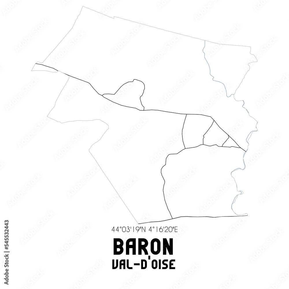 BARON Val-d'Oise. Minimalistic street map with black and white lines. BARON Val-d'Oise. Minimalistic street map with black and white lines.