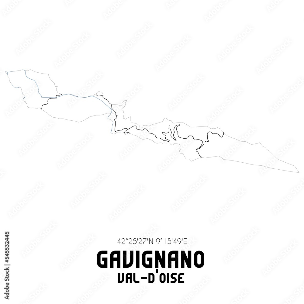 GAVIGNANO Val-d'Oise. Minimalistic street map with black and white lines. GAVIGNANO Val-d'Oise. Minimalistic street map with black and white lines.