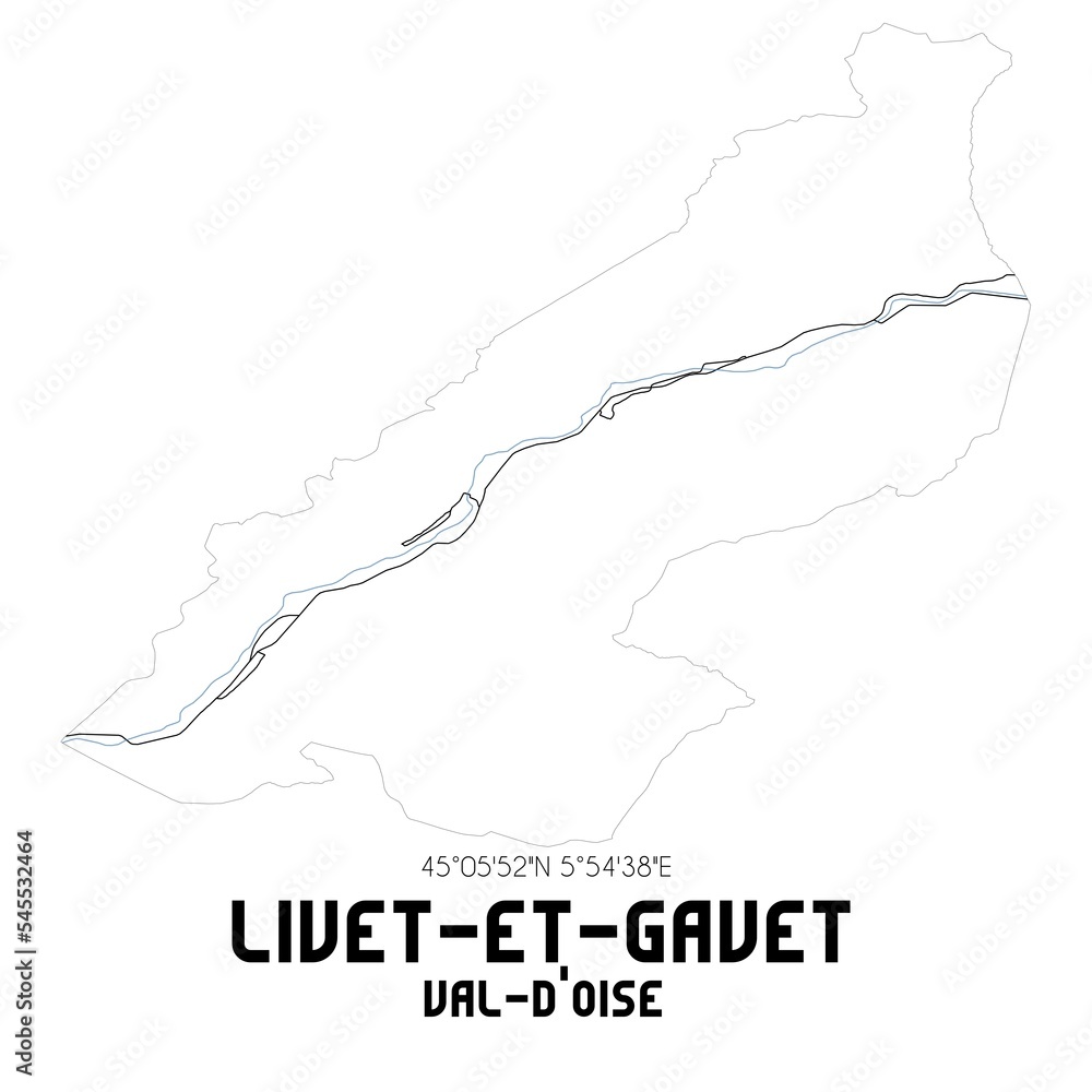LIVET-ET-GAVET Val-d'Oise. Minimalistic street map with black and white lines.