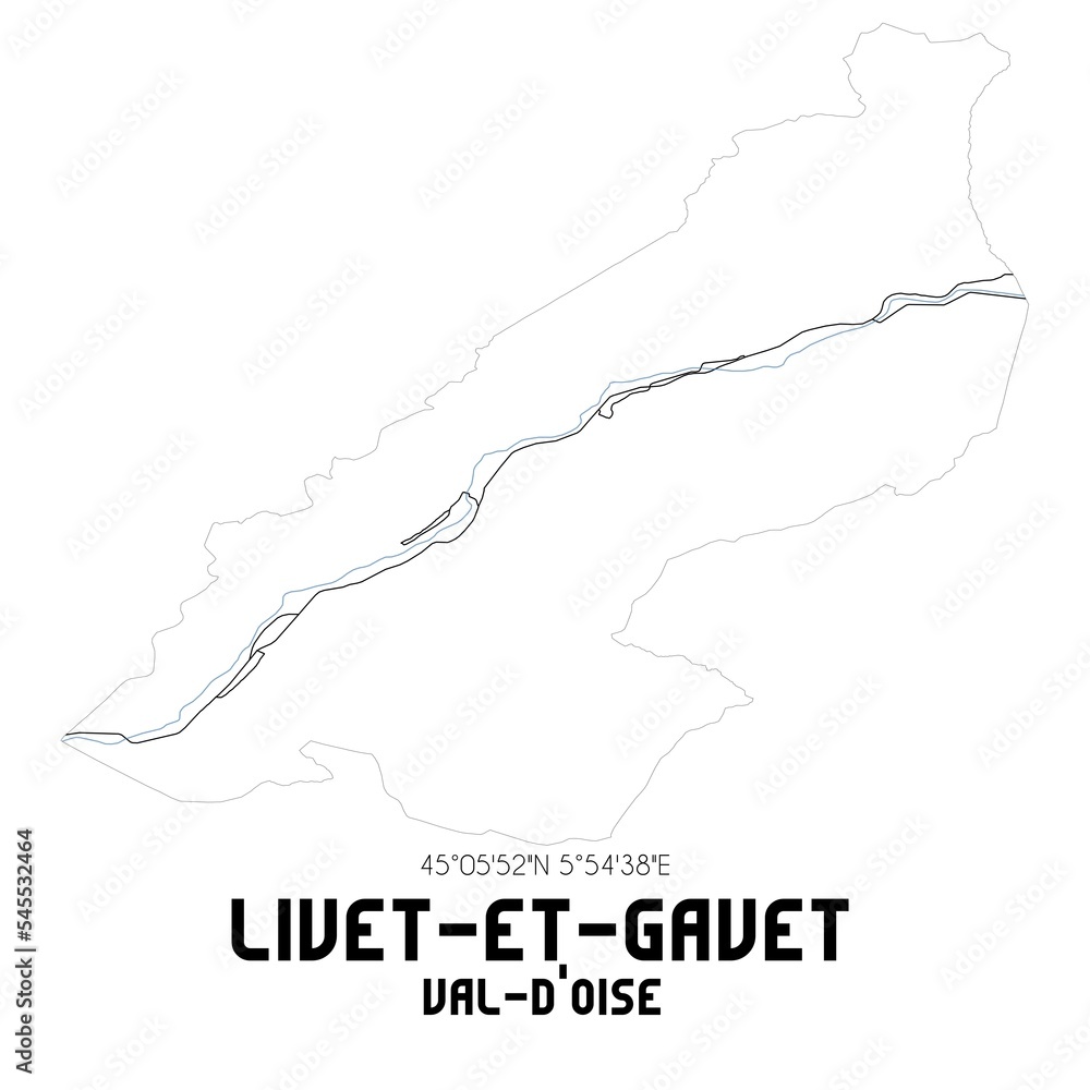 LIVET-ET-GAVET Val-d'Oise. Minimalistic street map with black and white lines. LIVET-ET-GAVET Val-d'Oise. Minimalistic street map with black and white lines.