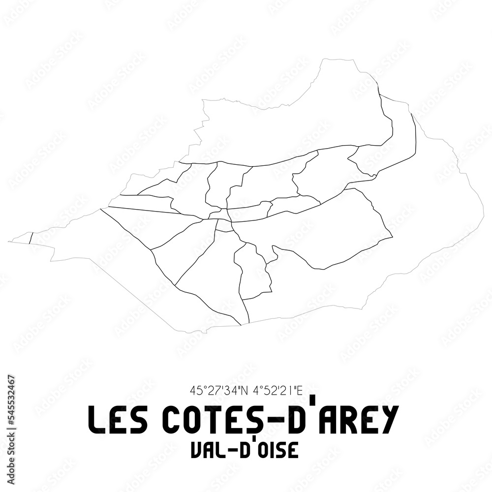 LES COTES-D'AREY Val-d'Oise. Minimalistic street map with black and white lines.