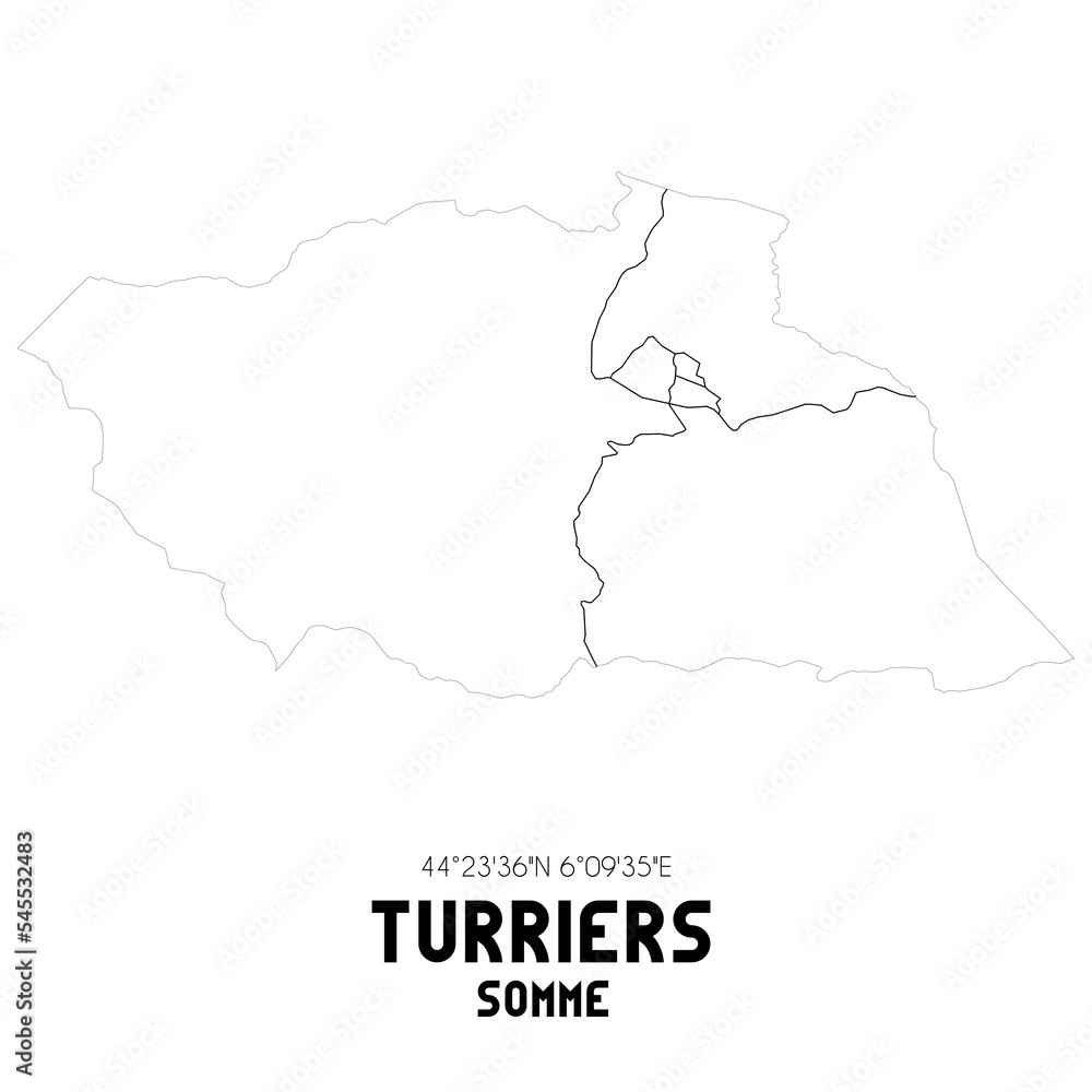TURRIERS Somme. Minimalistic street map with black and white lines.
