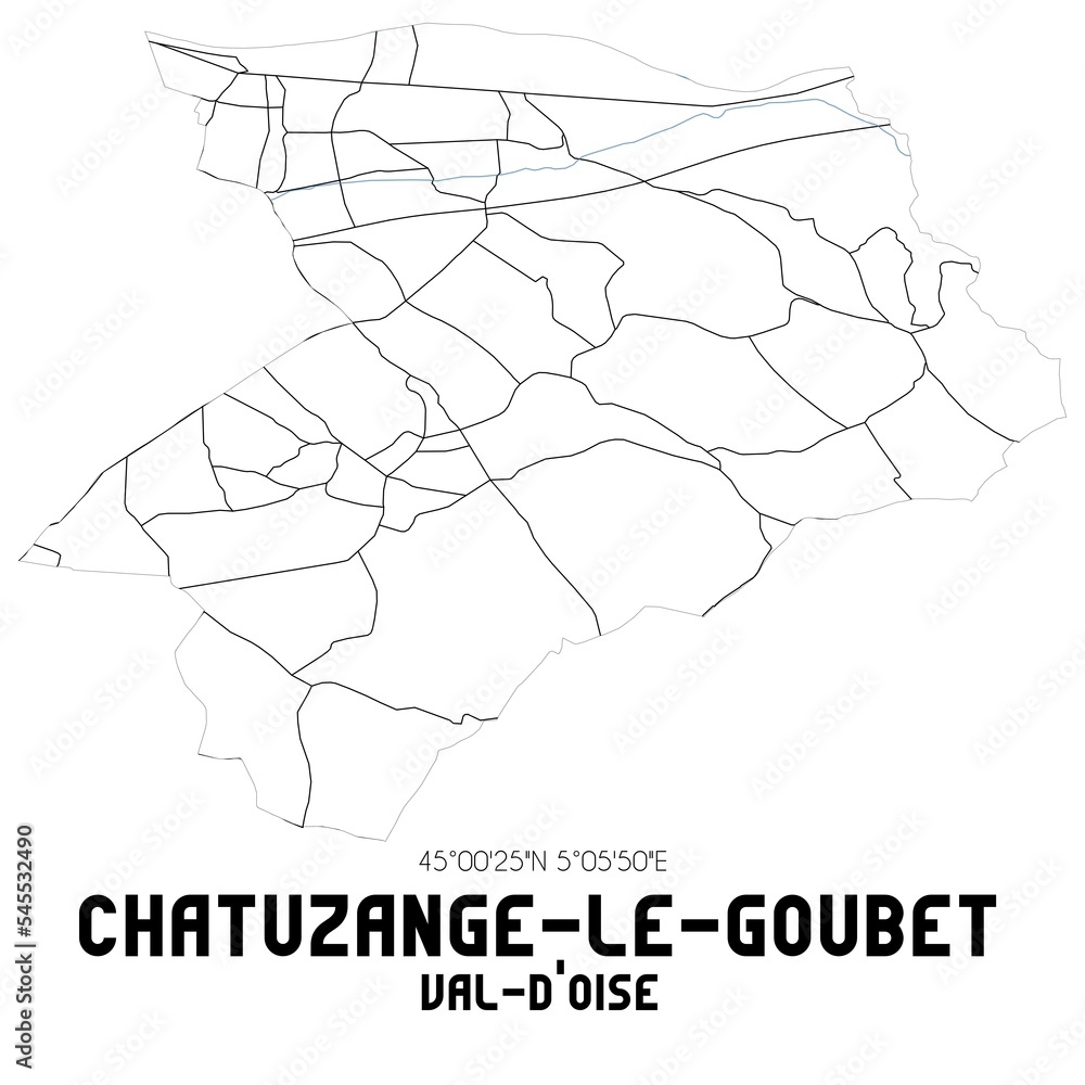 CHATUZANGE-LE-GOUBET Val-d'Oise. Minimalistic street map with black and white lines.