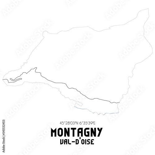 MONTAGNY Val-d'Oise. Minimalistic street map with black and white lines.