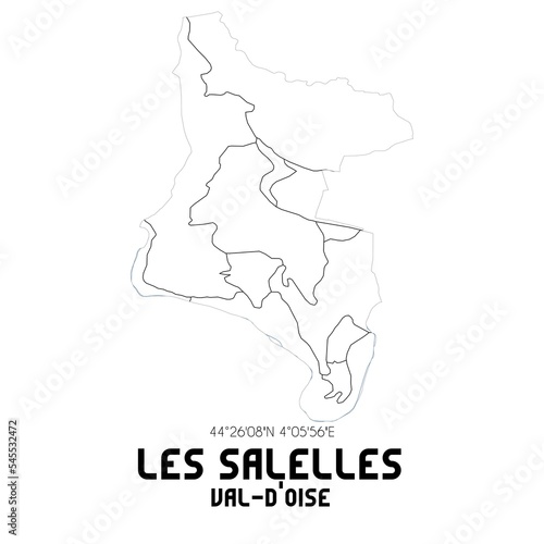 LES SALELLES Val-d Oise. Minimalistic street map with black and white lines.