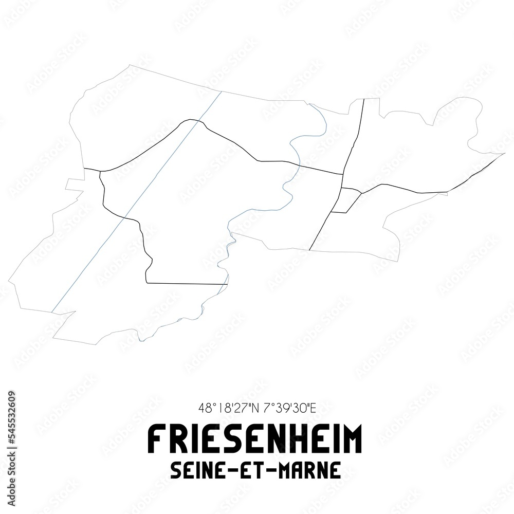 FRIESENHEIM Seine-et-Marne. Minimalistic street map with black and white lines.