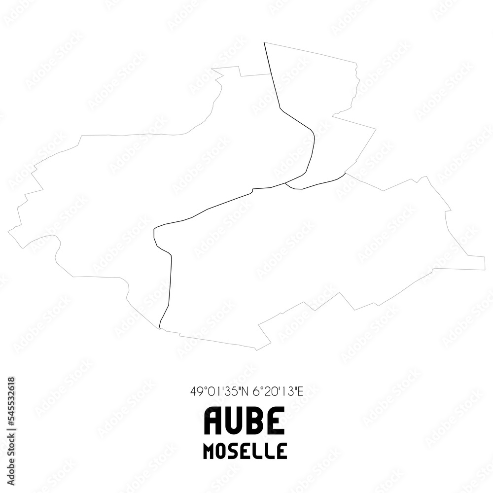 AUBE Moselle. Minimalistic street map with black and white lines.