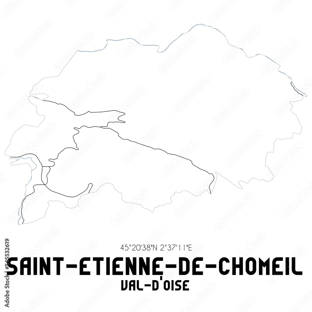 SAINT-ETIENNE-DE-CHOMEIL Val-d'Oise. Minimalistic street map with black and white lines.