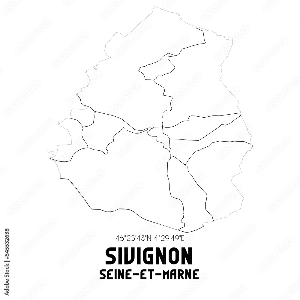 SIVIGNON Seine-et-Marne. Minimalistic street map with black and white lines.