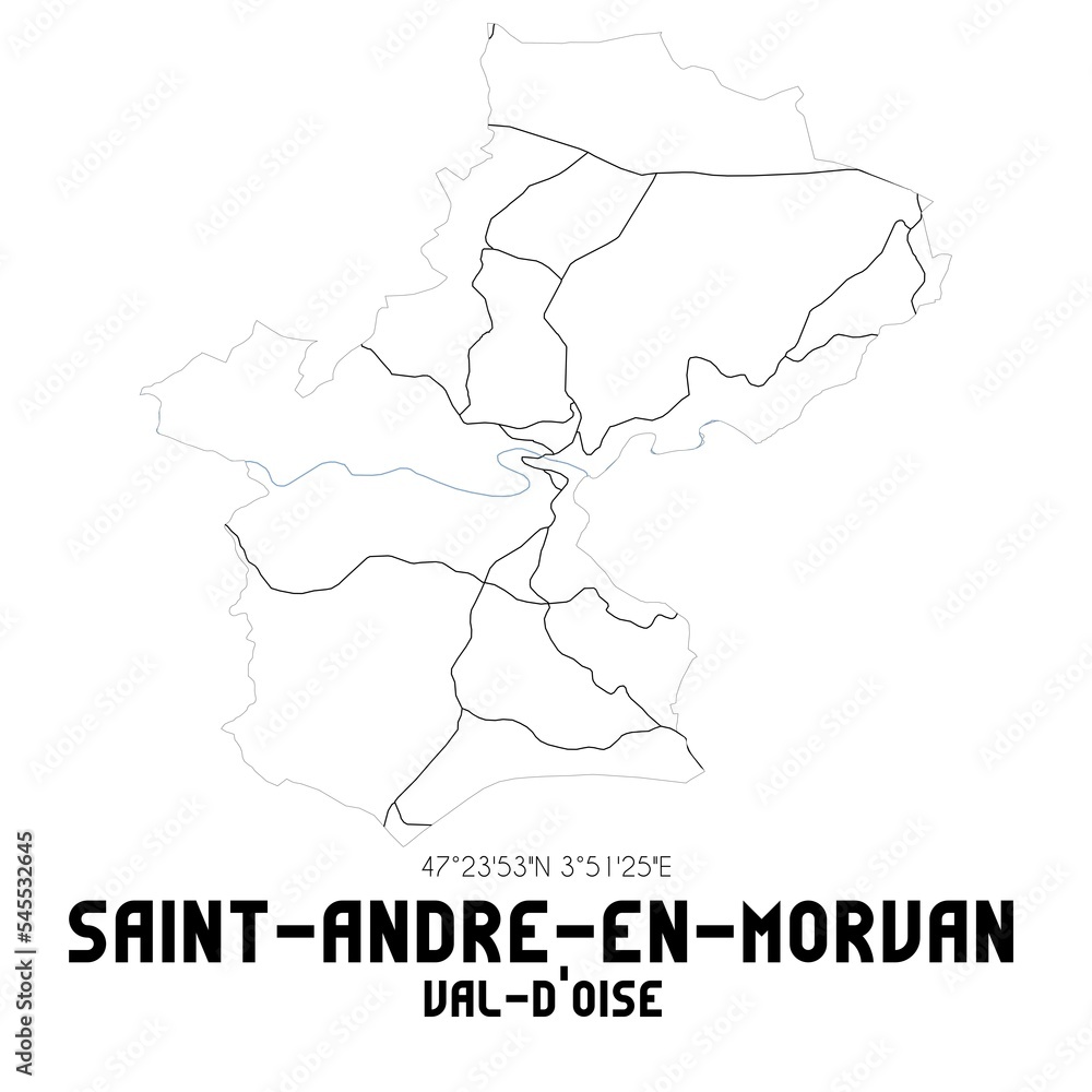 SAINT-ANDRE-EN-MORVAN Val-d'Oise. Minimalistic street map with black and white lines.