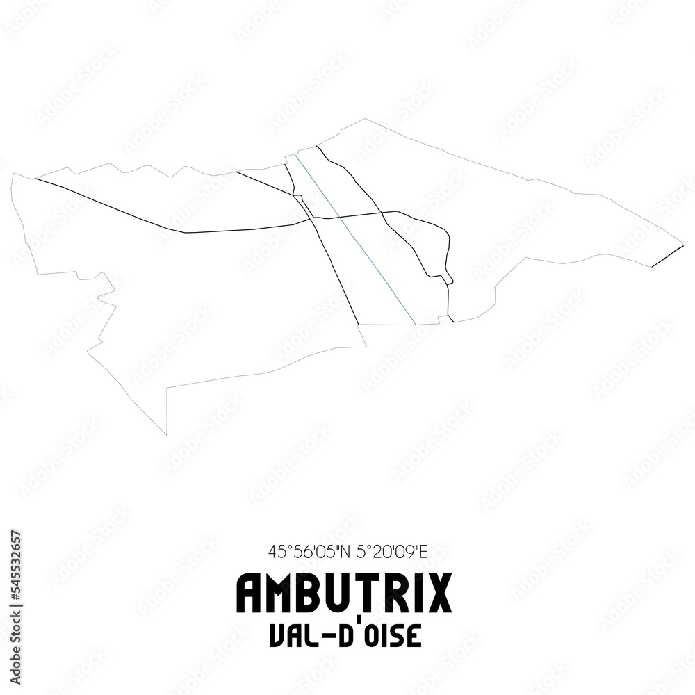 AMBUTRIX Val-d'Oise. Minimalistic street map with black and white lines.