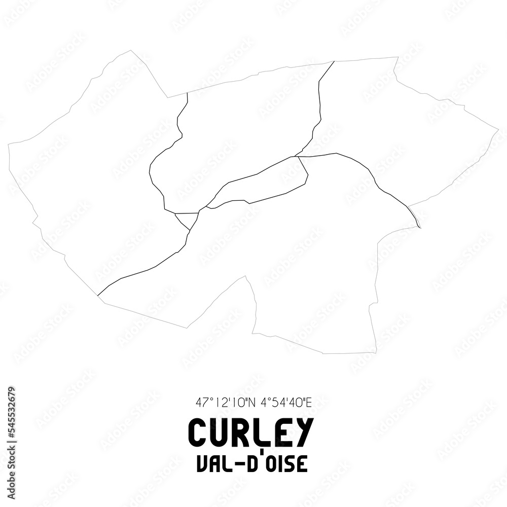 CURLEY Val-d'Oise. Minimalistic street map with black and white lines.