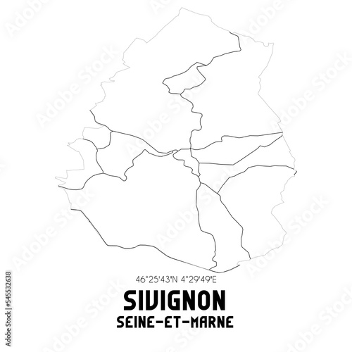 SIVIGNON Seine-et-Marne. Minimalistic street map with black and white lines.