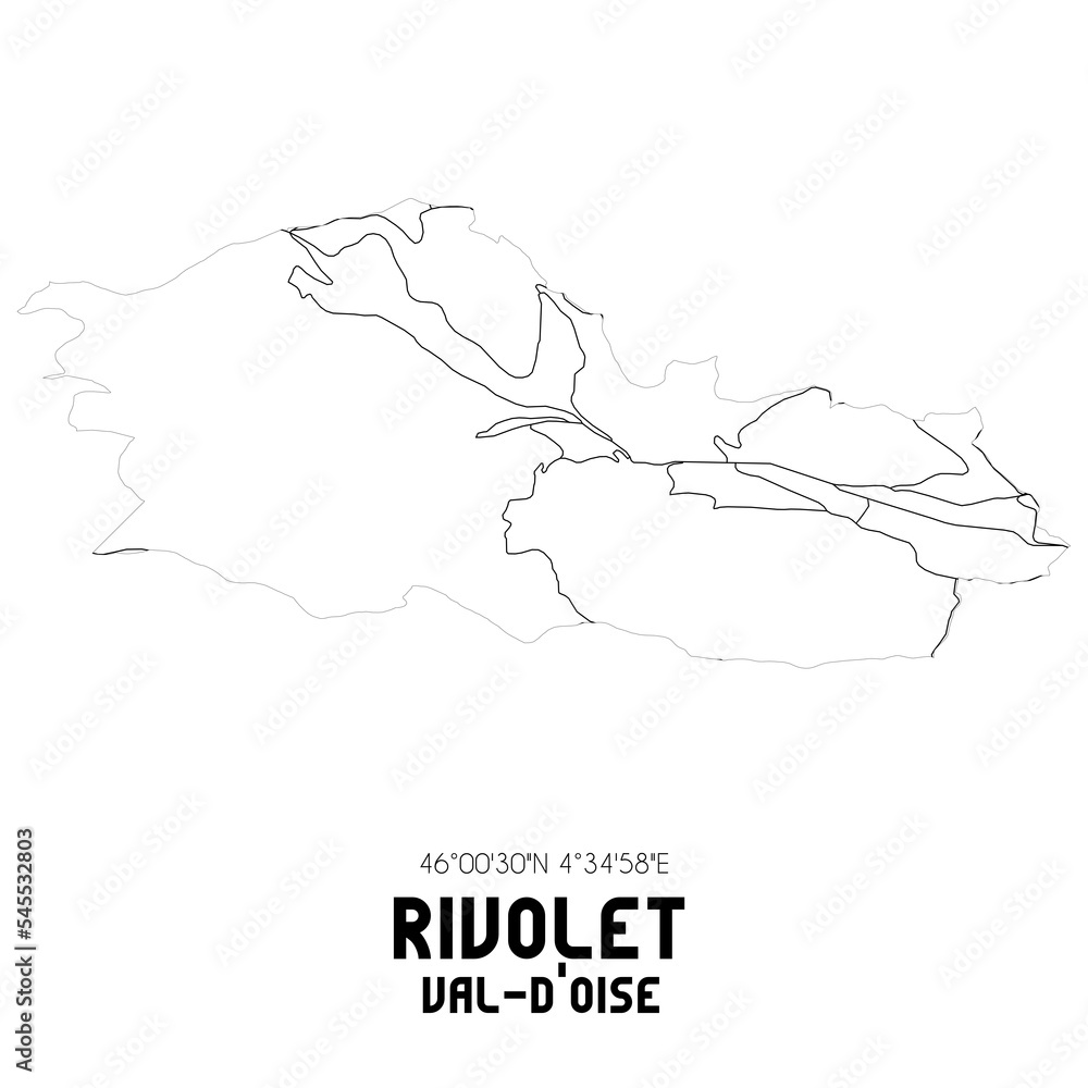 RIVOLET Val-d'Oise. Minimalistic street map with black and white lines.