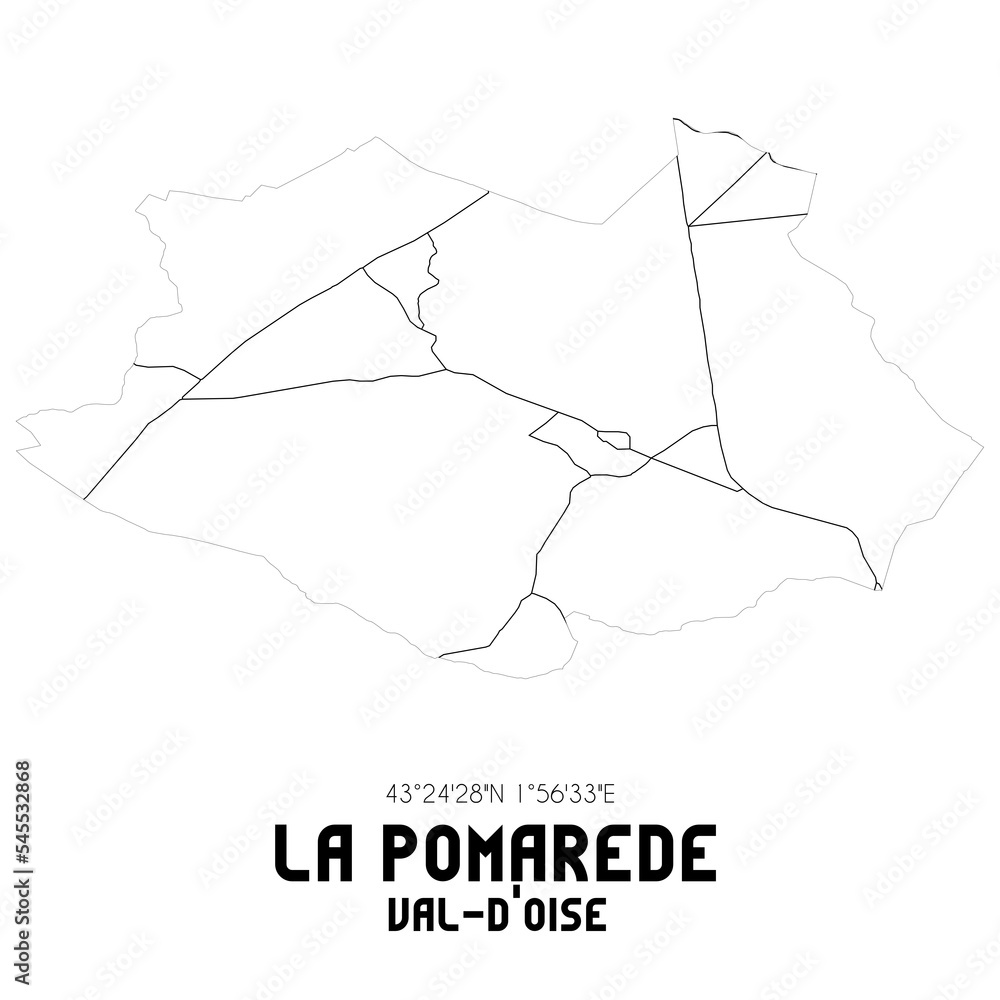 LA POMAREDE Val-d'Oise. Minimalistic street map with black and white lines.