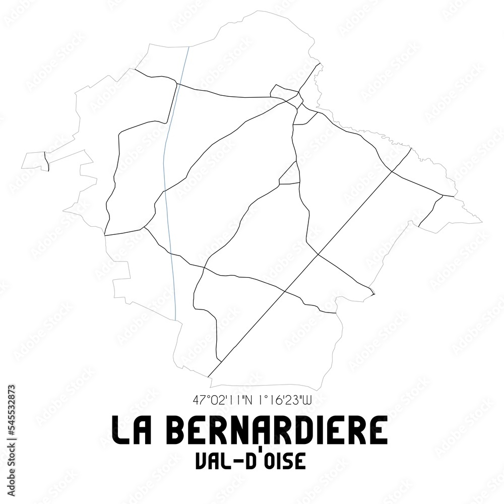 LA BERNARDIERE Val-d'Oise. Minimalistic street map with black and white lines.