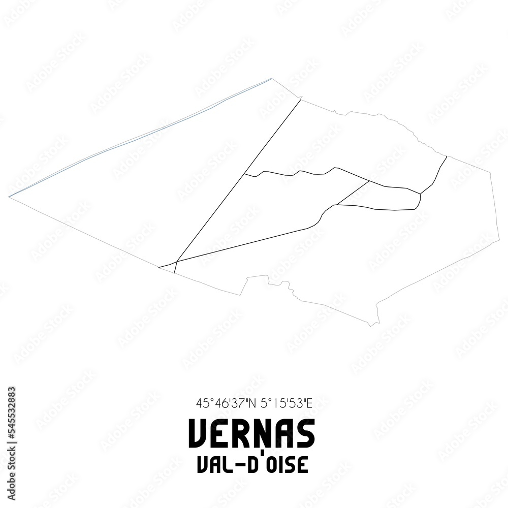 VERNAS Val-d'Oise. Minimalistic street map with black and white lines. VERNAS Val-d'Oise. Minimalistic street map with black and white lines.