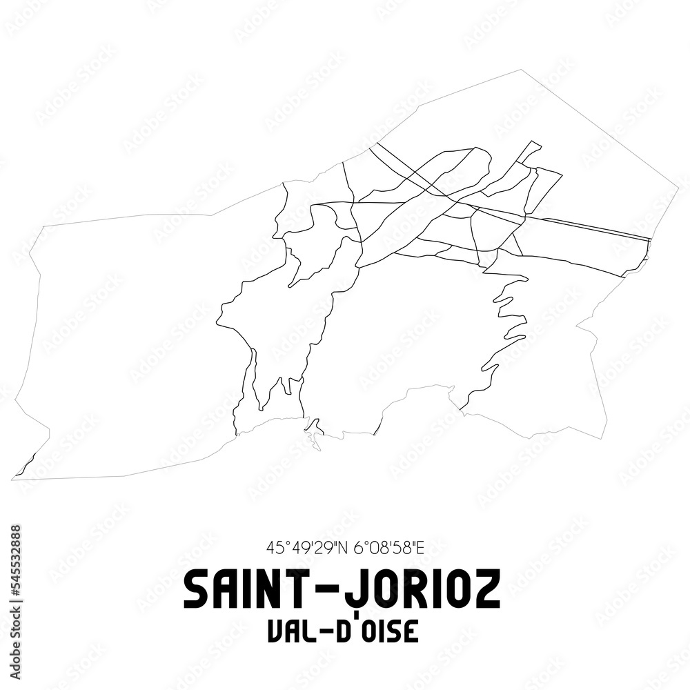 SAINT-JORIOZ Val-d'Oise. Minimalistic street map with black and white lines.