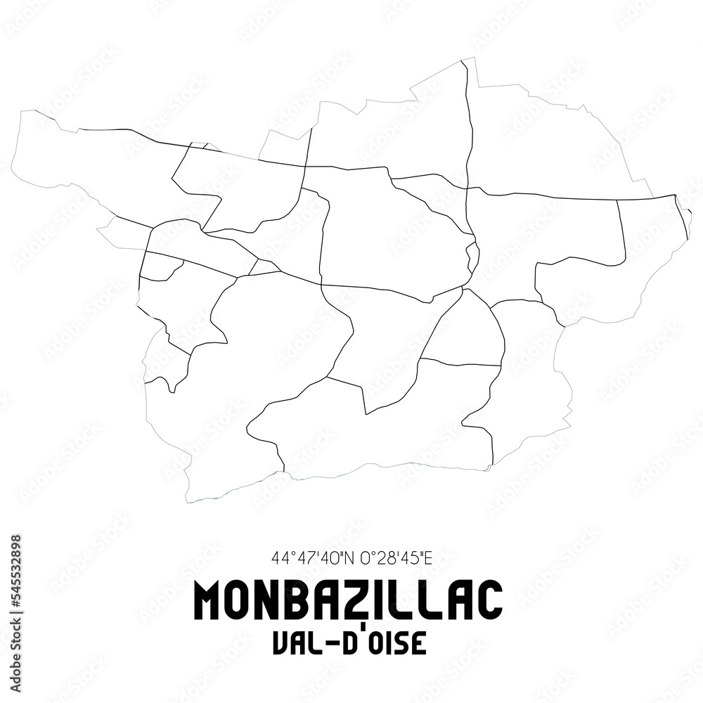 MONBAZILLAC Val-d'Oise. Minimalistic street map with black and white lines.