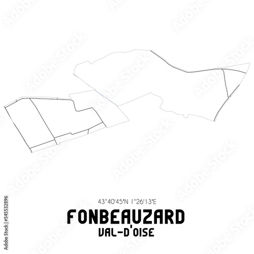 FONBEAUZARD Val-d'Oise. Minimalistic street map with black and white lines.