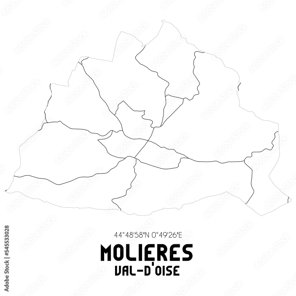 MOLIERES Val-d'Oise. Minimalistic street map with black and white lines.