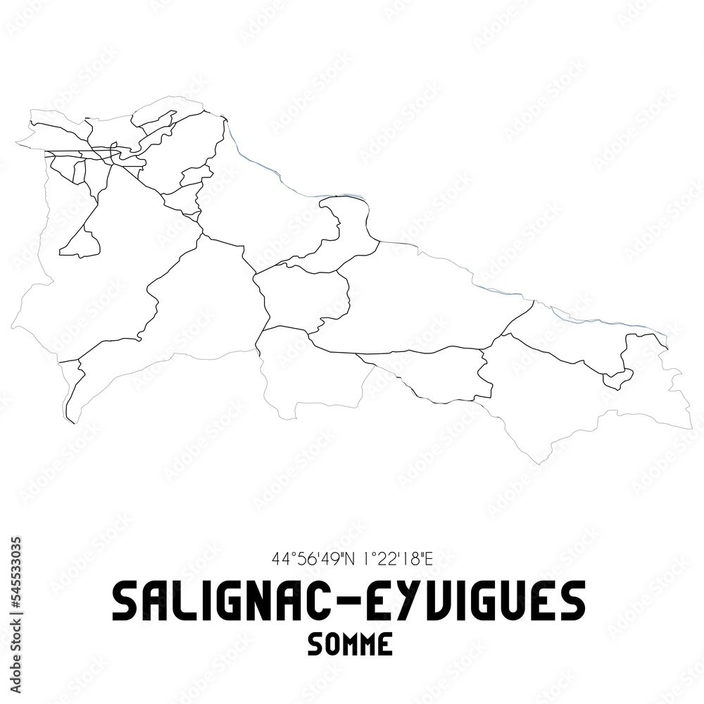 SALIGNAC-EYVIGUES Somme. Minimalistic street map with black and white lines.