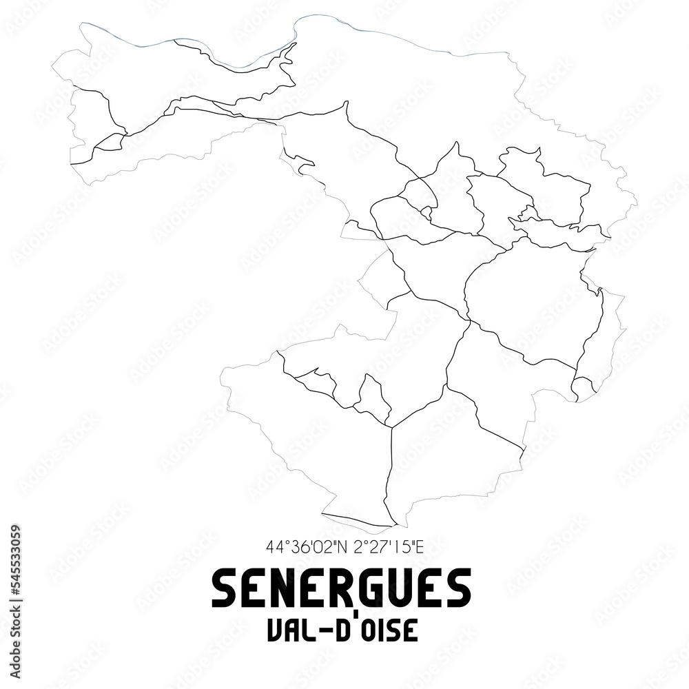 SENERGUES Val-d'Oise. Minimalistic street map with black and white lines.