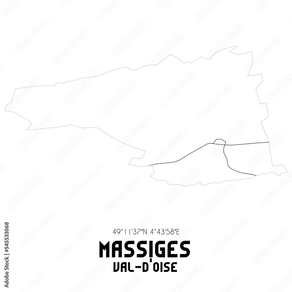 MASSIGES Val-d'Oise. Minimalistic street map with black and white lines. MASSIGES Val-d'Oise. Minimalistic street map with black and white lines.