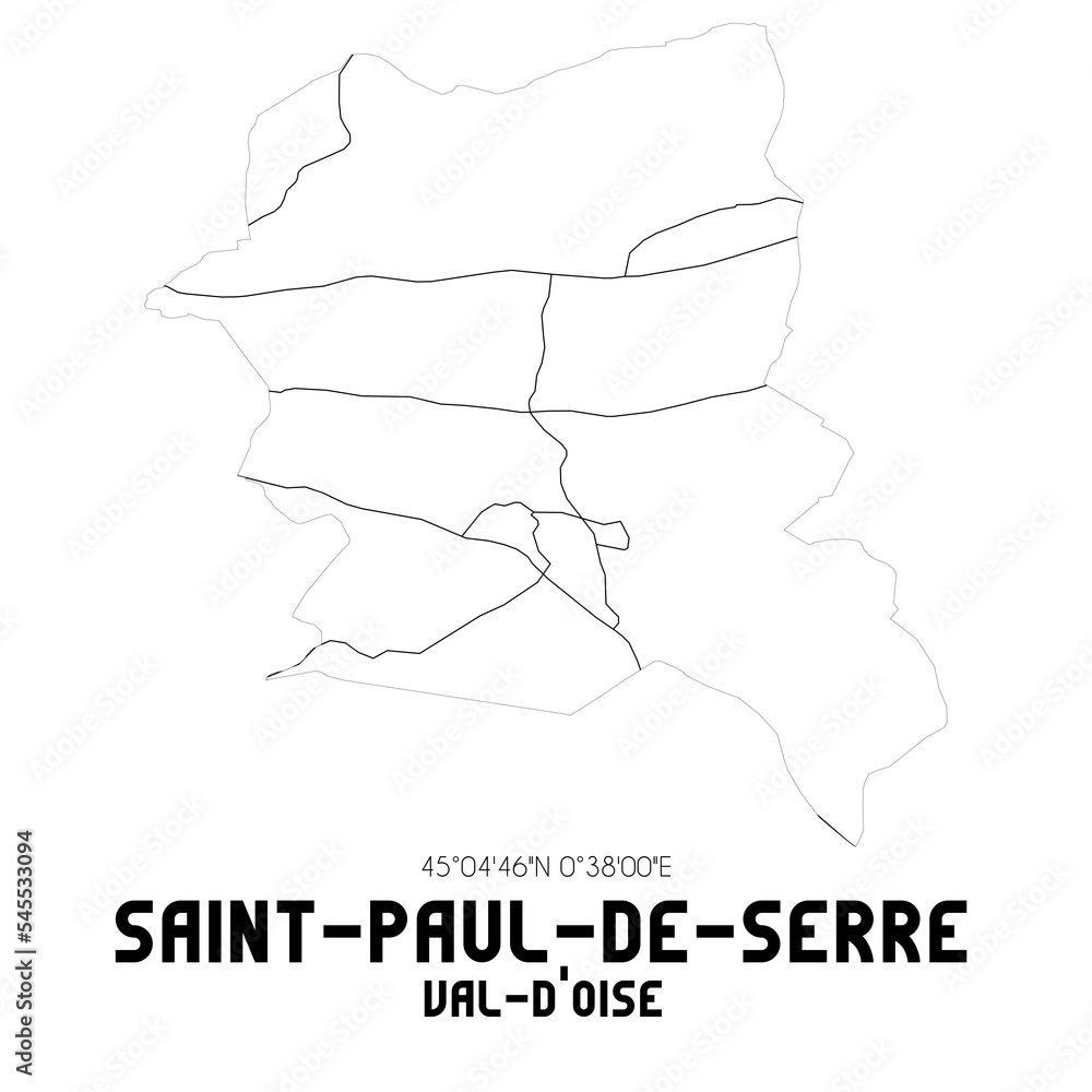 SAINT-PAUL-DE-SERRE Val-d'Oise. Minimalistic street map with black and white lines.