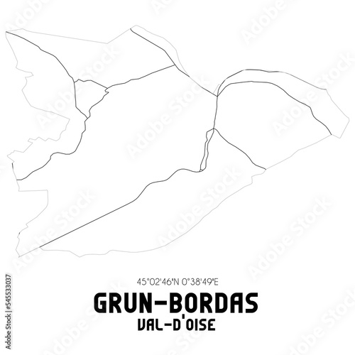 GRUN-BORDAS Val-d Oise. Minimalistic street map with black and white lines.