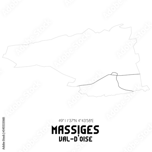 MASSIGES Val-d'Oise. Minimalistic street map with black and white lines.