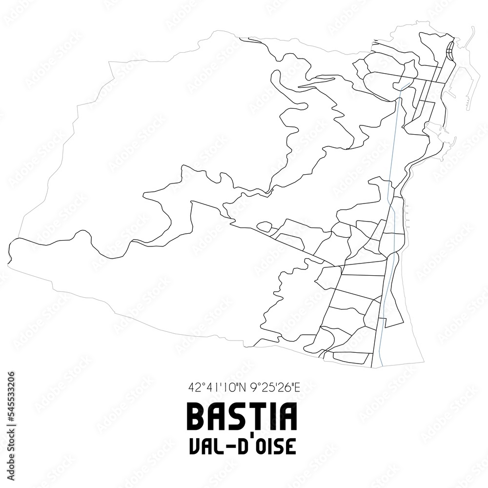 BASTIA Val-d'Oise. Minimalistic street map with black and white lines.