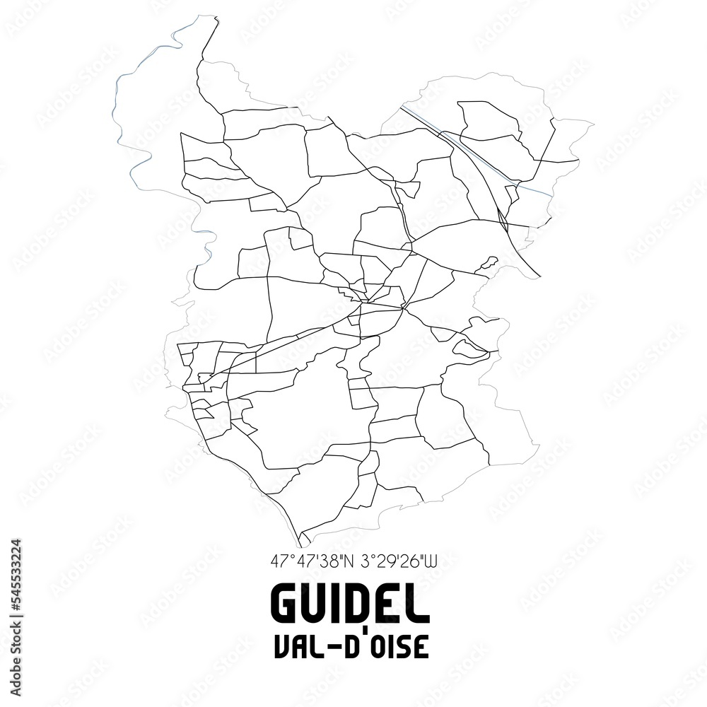 GUIDEL Val-d'Oise. Minimalistic street map with black and white lines.
