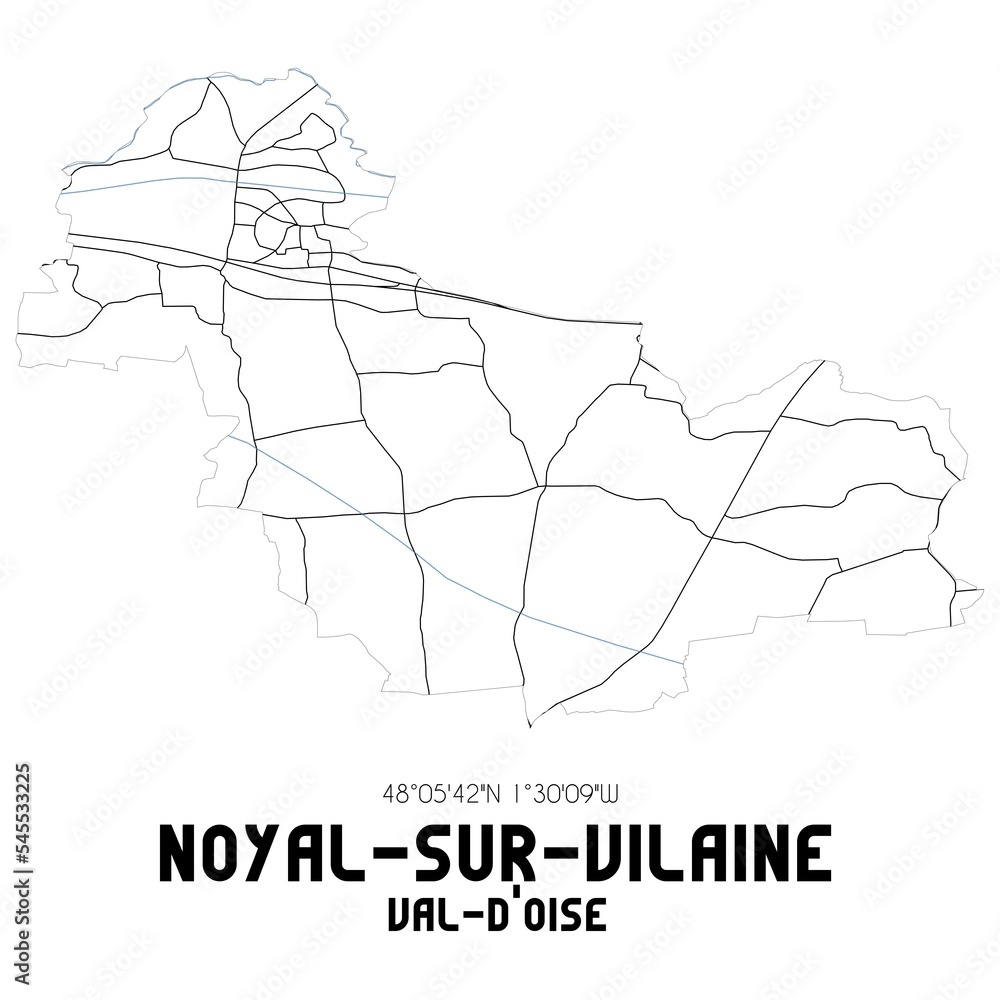 NOYAL-SUR-VILAINE Val-d'Oise. Minimalistic street map with black and white lines.