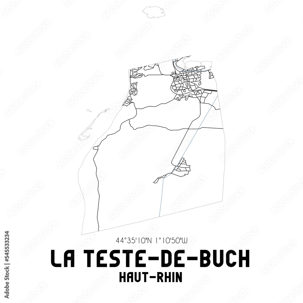 LA TESTE-DE-BUCH Haut-Rhin. Minimalistic street map with black and white lines.